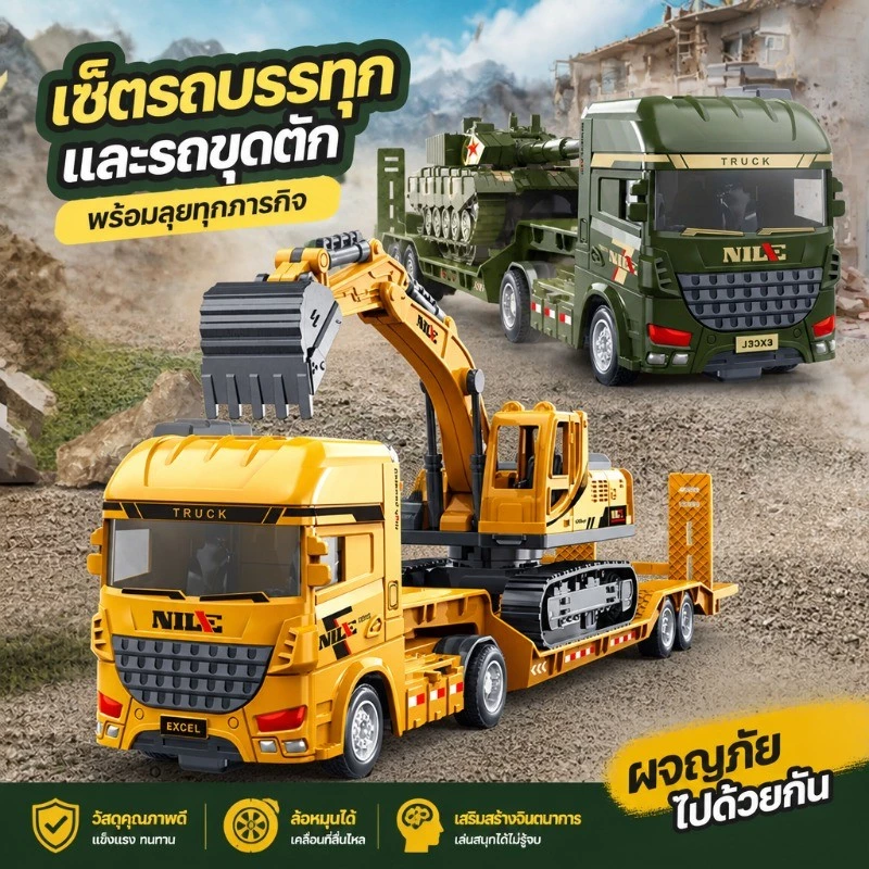 COD ของเล่นรถบรรทุก ของเล่นรถโมเดล รถบรรทุกพื้นเรียบแบบกึ่งพ่วงหนัก ของขวัญวันเกิด