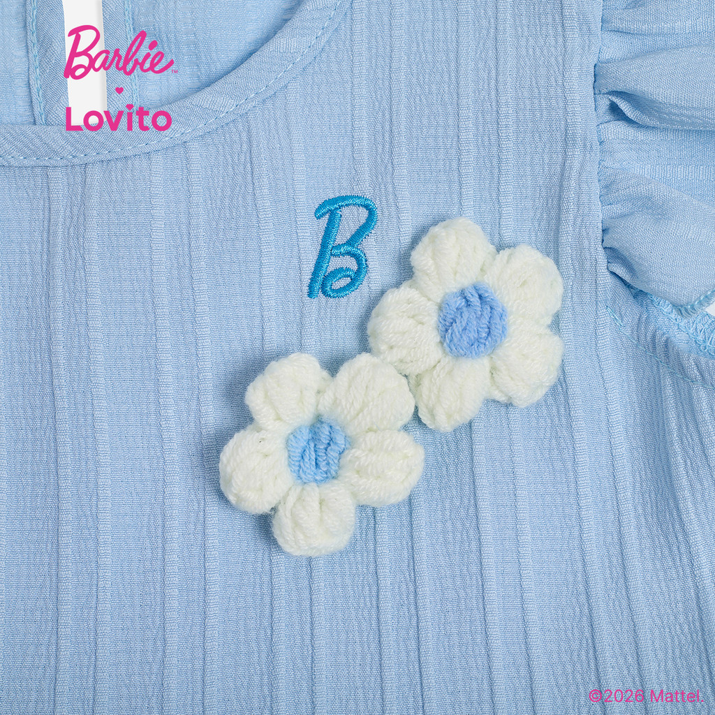 Barbie × Lovito Kids فستان بنات أزرق بكشكش — صورة 2
