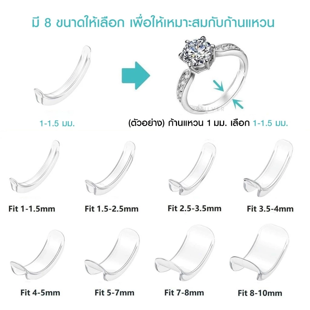 (ร้านไทย ส่งเร็ว) กันแหวนหลวม อุปกรณ์ปรับขนาดแหวน แบบใส 8 ขนาดต่อเซ็ต ที่รองแหวนหลวม