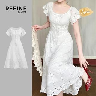 (New Arrival) (Refine by Lovito) Women Elegant Dress Eyelet Embroidery Lace Spring/summer White Dress LR41L073
