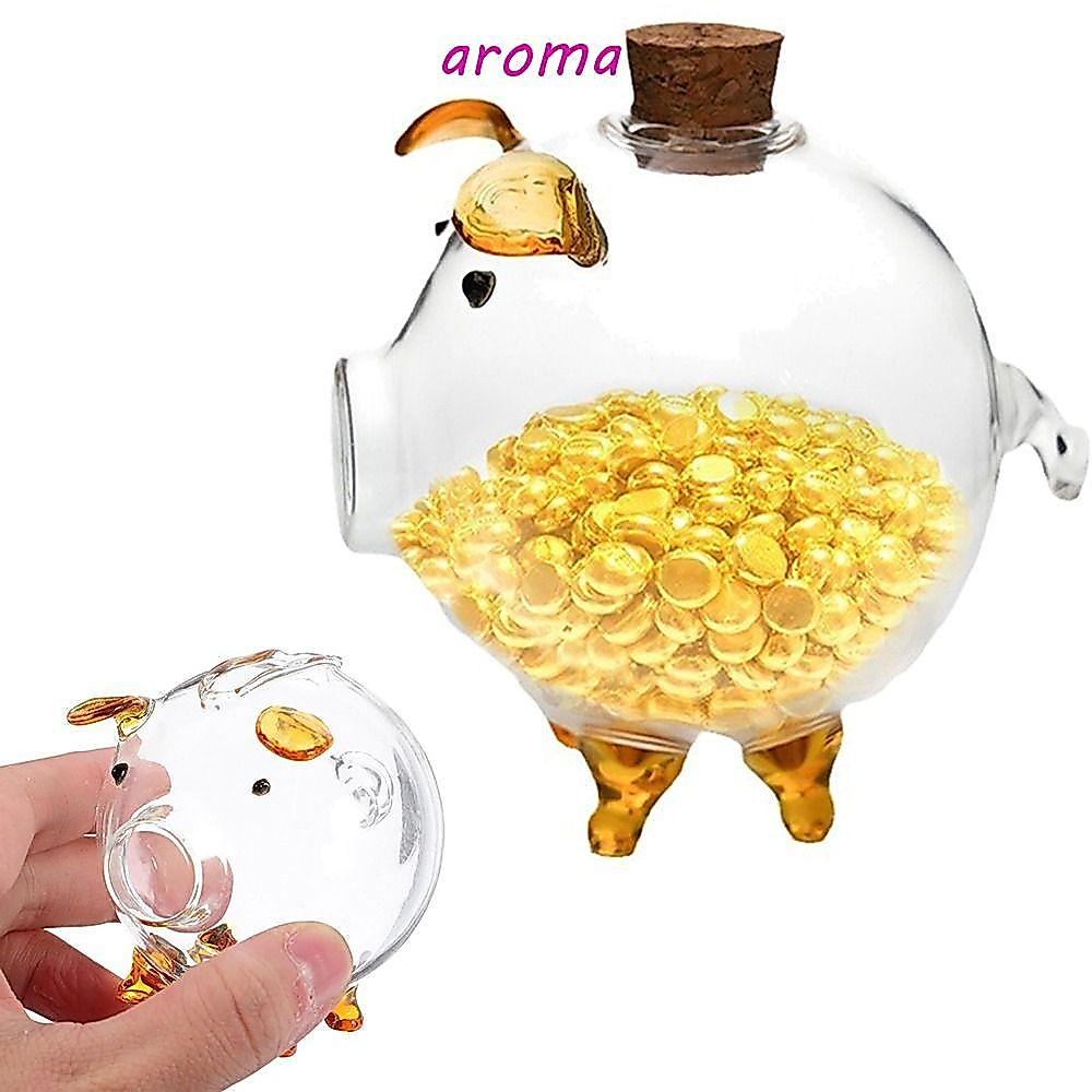 AROMA กล่องเก็บเหรียญ, กระปุกออมสินอเนกประสงค์ลายการ์ตูน, ของขวัญโถเงินแก้วที่ใช้งานได้จริงน้ําหนักเบาทํามือน่ารัก