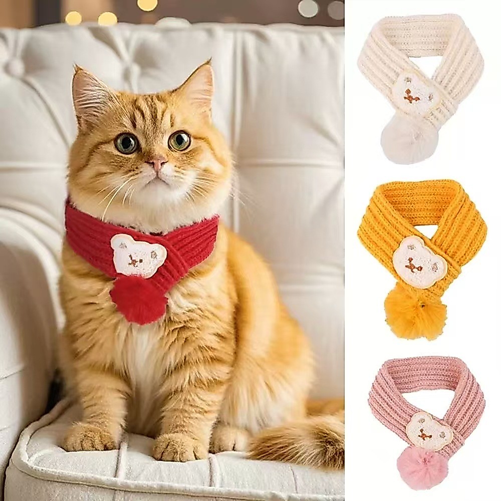 PEKO PET&CAT [PC048] ปลอกคอสุนัขและแมว ปลอกคอผ้าพันคอ ลายหมีน่ารัก ผ้าพันคอสัตว์เลี้ยง
