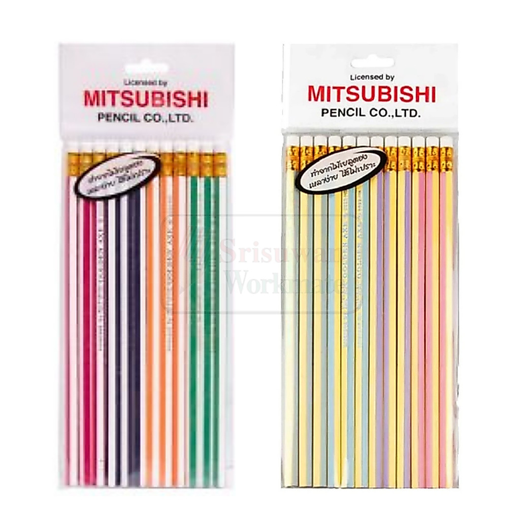 MITSUBISHI ดินสอไม้ ด้ามริ้ว แพค 12 ด้าม ดินสอ มิตซู HB