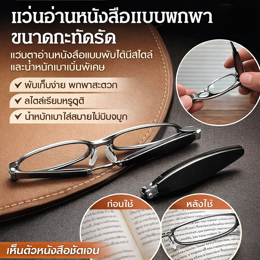 👓 แว่นพับสามส่วน แว่นตาผู้สูงอายุพับเล็ก ดีไซน์สวยงาม กันแสงสีฟ้า ทนทาน มีหลายระดับสายตาให้เลือก
