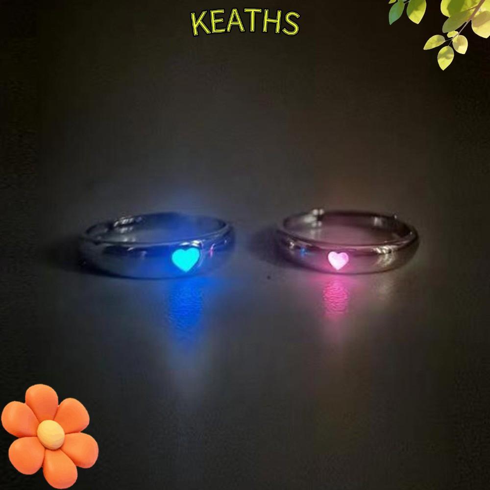 KEATHS แหวนเรืองแสง, การออกแบบเปิดสไตล์วินเทจเรืองแสงในที่มืดแหวน, แฟชั่นเรืองแสงสไตล์พังก์สีฟ้าสีชมพูแหวนปรับสําหรับของขวัญคนรัก