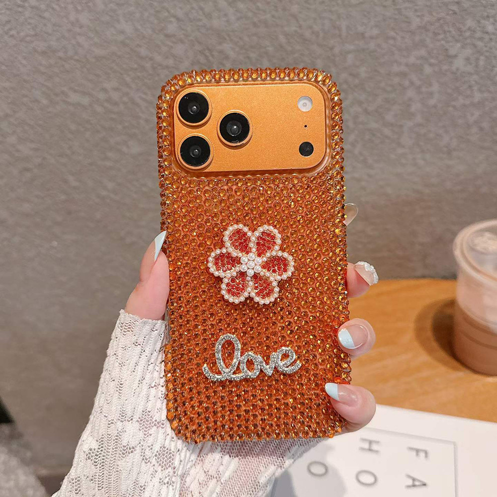 แฟชั่นสีส้ม Rhinestone เคสโทรศัพท์สําหรับ Oppo Reno 15 Pro Max 15F 14F 14 13 8 Pro 13Pro 13F Reno14P