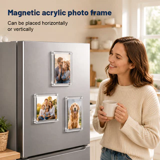Magnetic กรอบรูป แม่เหล็กติดตู้เย็น กรอบรูปอะคริลิก ที่วางการ์ด โปร่งใส ผนังรูปภาพ DIY กรอบรูปขนาดเล็ก การตกแต่งตู้เย็น