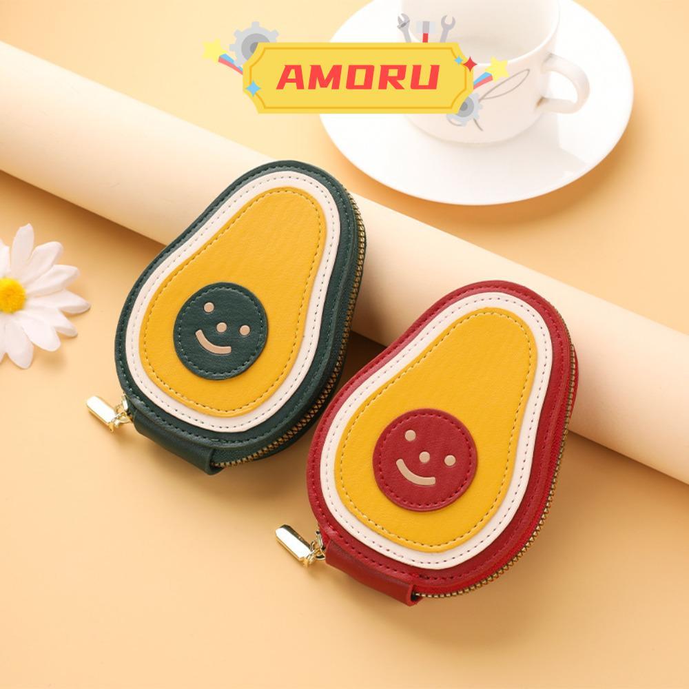 AMOR12U7 Mini Card Wallet, การ์ตูน Avocado 9 กระเป๋าการ์ด ID Card Holder, Creative ความจุขนาดใหญ่ PU