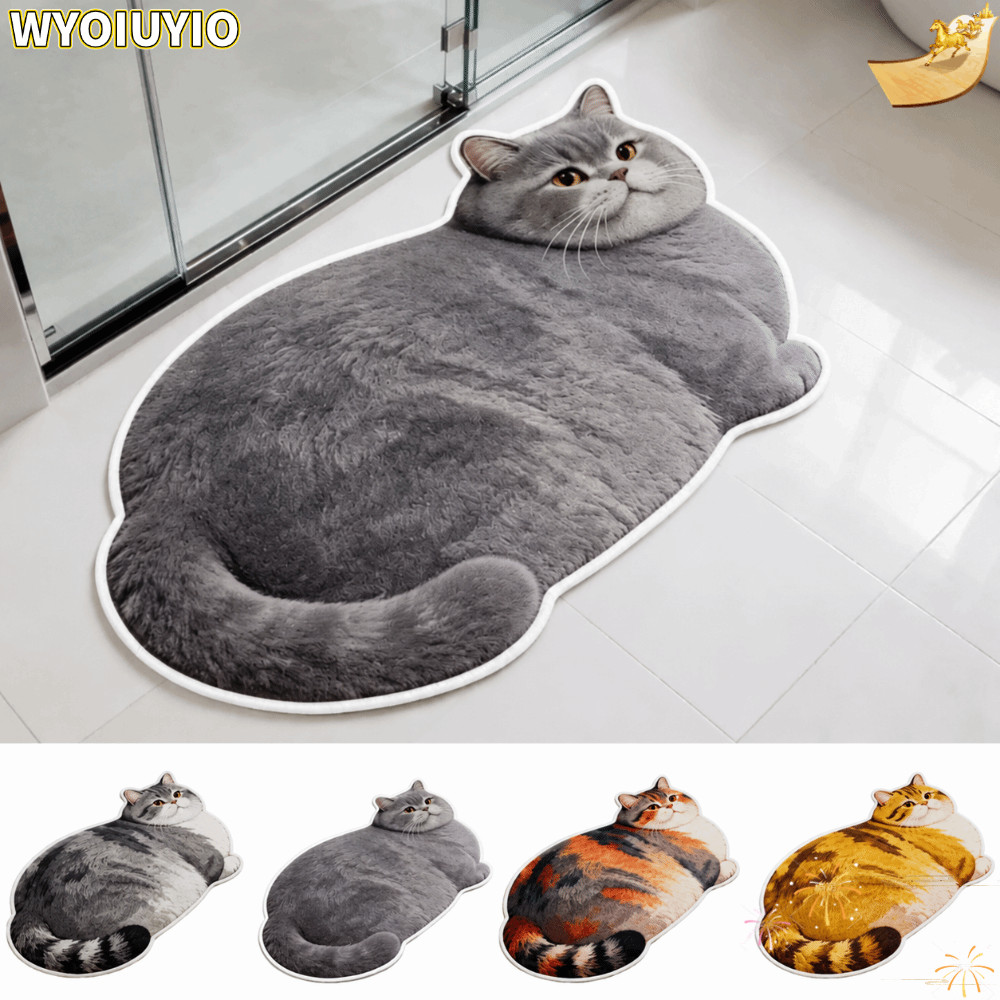 ว้าว แมวน่ารักคริสตัลกํามะหยี่แผ่นพื้น,40*60เซนติเมตรรัสเซียสีฟ้าห้องน้ําพรม,ขิงแมวลื่น อับอาย-ทนประตูห้องนอนพรมขนาดเล็กห้องนั่งเล่นโต๊ะน้ําชาข้างเต