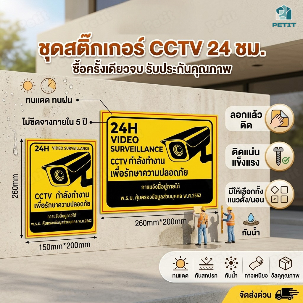 สติ๊กเกอร์ CCTV 24 ชม ป้ายกล้องวงจรปิด กันน้ำ กันแดด กาวเหนียวพิเศษ ติดทนนาน