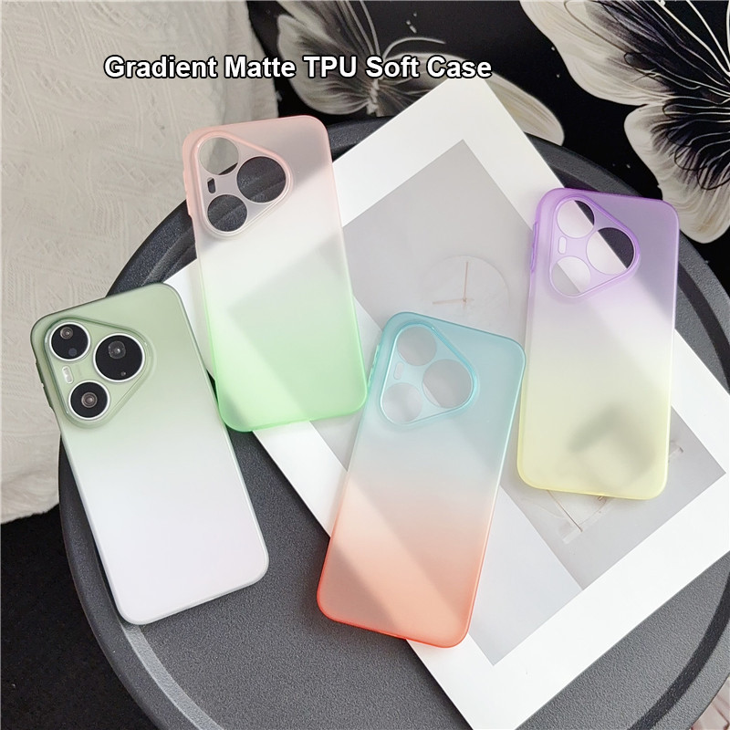 เข้ากันได้กับ Huawei Pura 90 80 70 P90 P80 P70 Ultra Pro Plus Max Ultra-thin Gradient Color Matte Anti-ลายนิ้วมือ TPU Soft Protection Case Back Protector Cover Shell