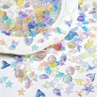 Aurora Mermaid Resin เรซินออโรร่า ธีมทะเล 50ชิ้น รูปนางเงือก เปลือกหอย ปลาดาว ตกแต่งเล็บ 🚀 พร้อมส่งทันที