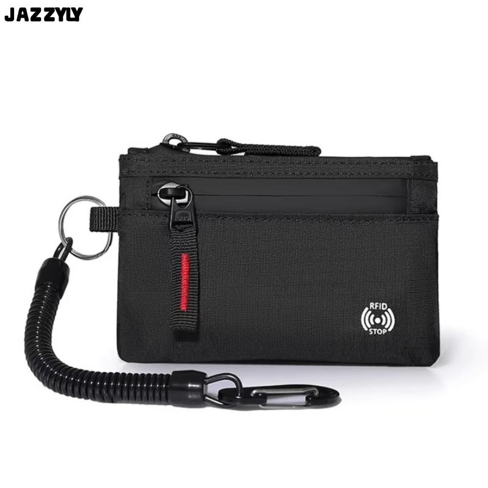 จัดส่งรวดเร็วJAZZYLY กระเป๋าสตางค์ผู้ชาย,ผู้ถือบัตรเครดิตไนลอนป้องกันการโจรกรรม,หรูหราพร้อมCarabiner Slimพร้อมกระเป๋าใส่เหรียญซิปชายกระเป๋า