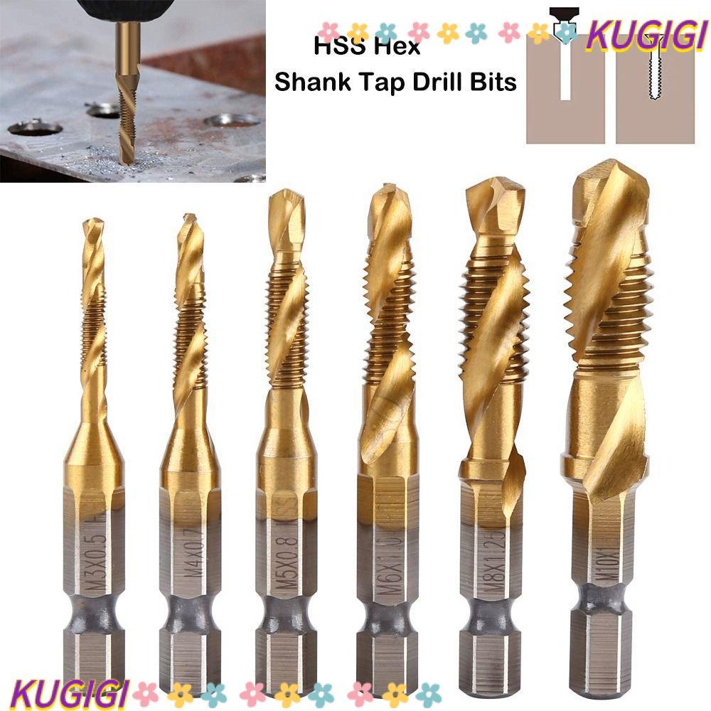 KUGIGI Hex Shank เจาะเครื่องมือสกรูเกลียวสกรูบิต|ดอกสว่านต๊าปก้าน HSS