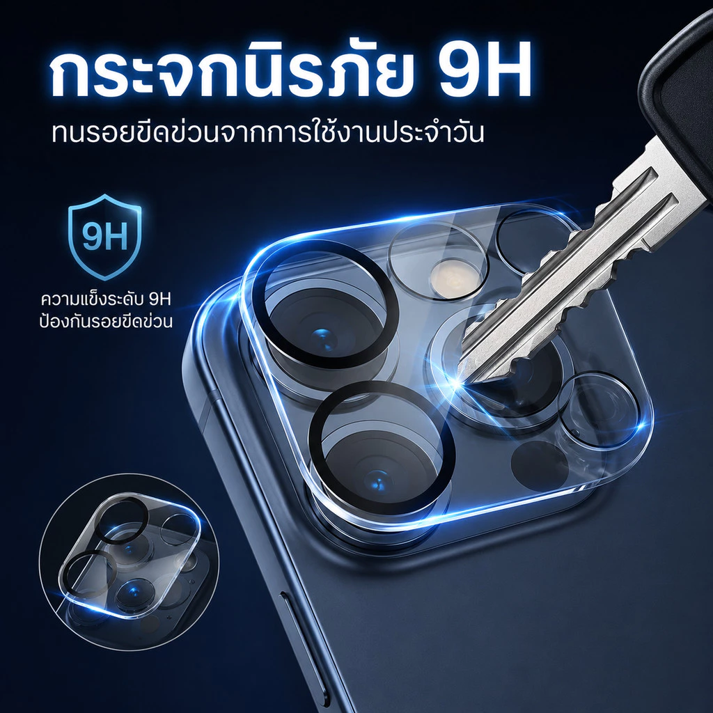 ฟิล์มกล้อง ขอบเลนส์สีดำ ใส ใช้สำหรับ iPhoneป้องกันเลนส์กล้อง17PRO 16PLUS 15promax 14/14promax 13 pro max/12 pro max/11 thumbnail 9