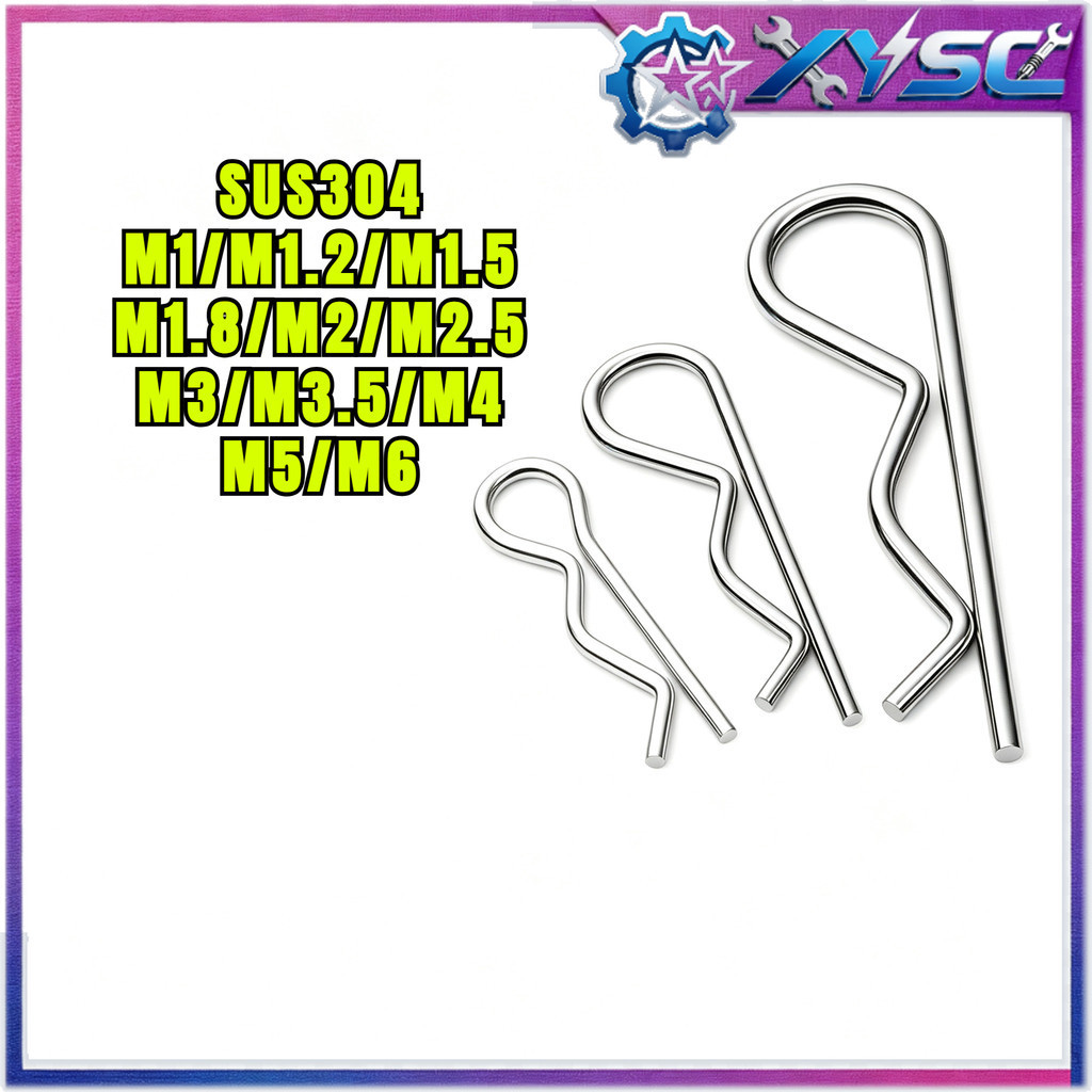 ปริ้นตัว R สแตนเลส 304 / R-Clip Pin Stainless 304 M1/M1.2/M1.5/M1.8/M2/M2.5/M3/M3.5/M4/M4/M5/M6 -xy5