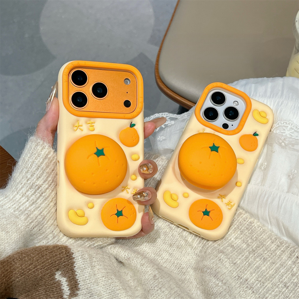 Ylw Lucky Persimmon Stand เคสโทรศัพท์ซิลิโคนสําหรับ iPhone 17 Pro Max 16 Plus 15 14 13 12