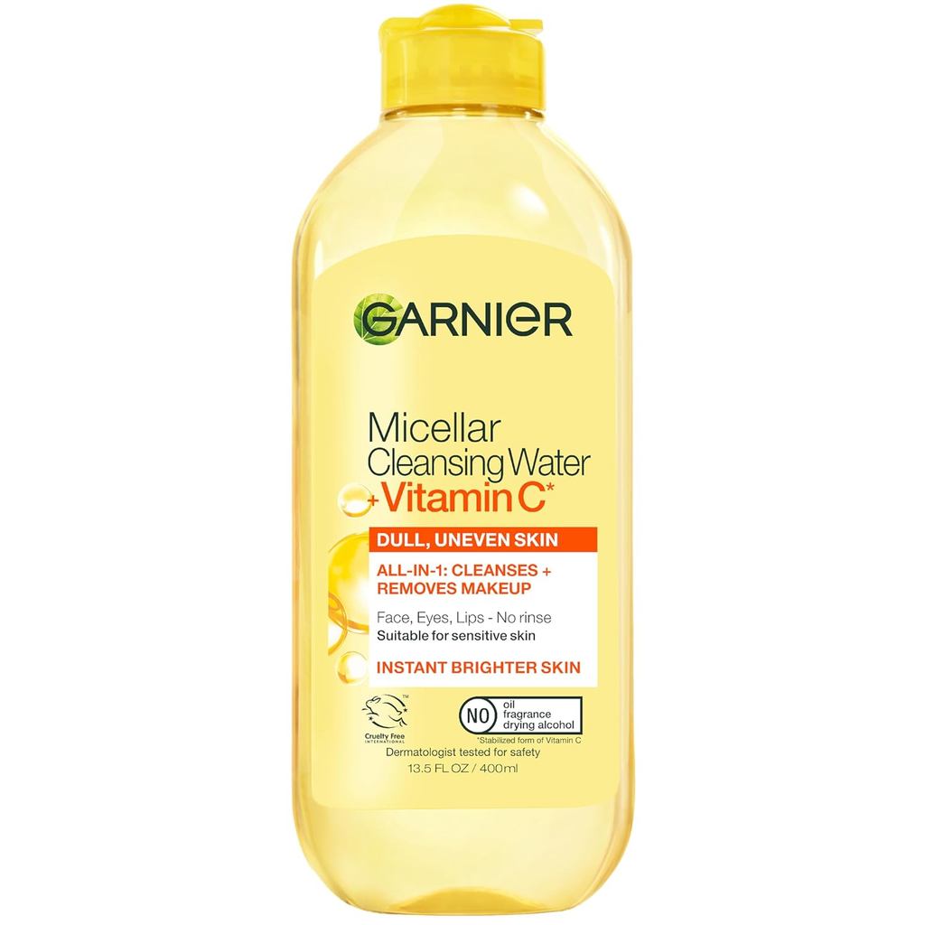 Garnier Micellar Water with Vitamin C, Facial Cleanser & Makeup Remover, Brightening & Hydrating, Fo