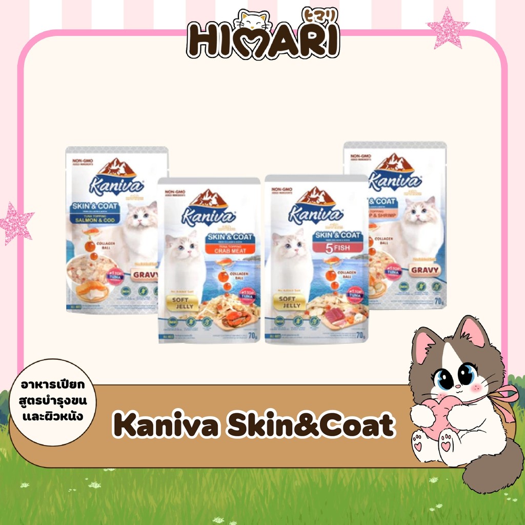อาหารเปียกแมวคานิว่า Kaniva Skin&Coat สูตรบำรุงขนและผิวหนัง ขนาด 70 กรัม 48ซอง