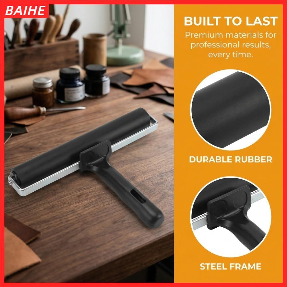 BAIHE ลูกกลิ้งยาง Brayer ยาง 7.9 นิ้ว Printmaking Brayer, ภาพวาดสีน้ํามันสีดําแบบพกพา Anti Skid ลูกกลิ้งยางวอลล์เปเปอร์