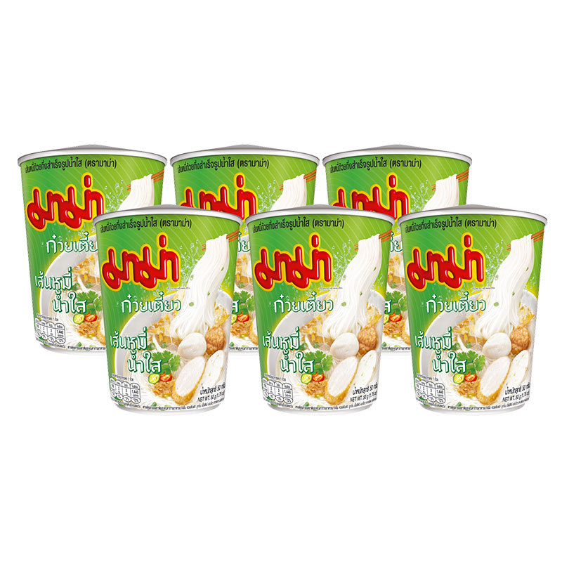 มาม่า คัพ เส้นหมี่น้ำใส 50 ก. x 6 (MAMA Cup White Noodles 50 g x 6) โปโลแมน POLOMAN