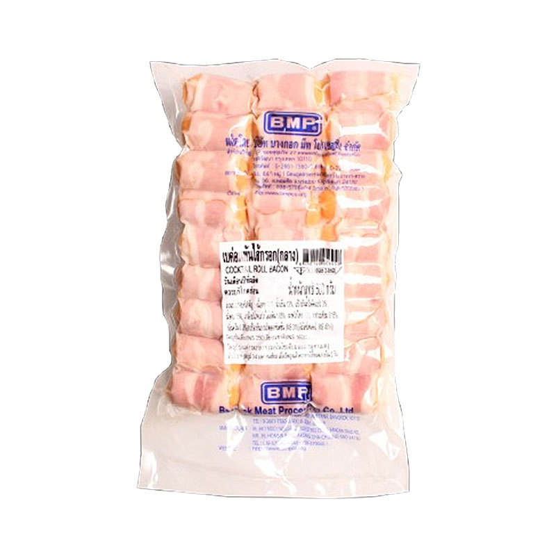 บีเอ็มพี เบคอนพันไส้กรอกกลาง 500 ก. (BMP Cocktail Rolled Bacon 500 g) โปโลแมน POLOMAN