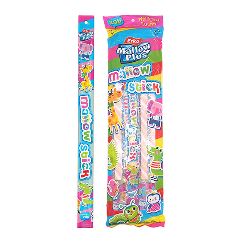เออโก้ มาร์ชเมลโล สติ๊ก ทรงเกลียว รสสตรอเบอร์รี่ 20 ก. x 12 (ERKO Stick Marshmallow Strawberry 20 g x 12)