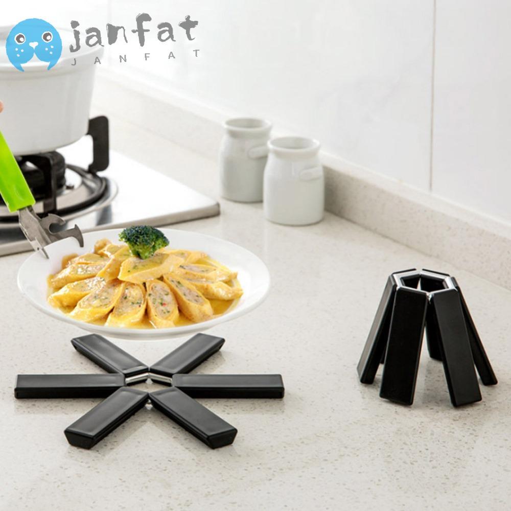 JANFAT เสื่อทนความร้อน, ฉนวนกันความร้อน ABS แผ่นรองจานแบบพับได้, แผ่นรองโต๊ะแฟชั่นเรียบยืดหยุ่นกันน้ํา