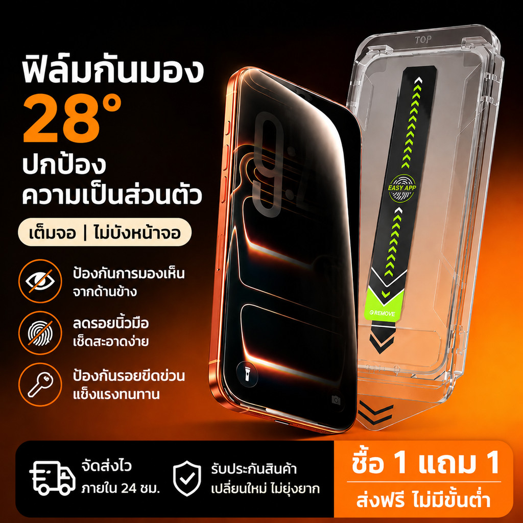 【2 แผ่น】ฟิล์มกันรอย iPhone 13-17Pro Max ฟิล์มใสเต็มจอ สัมผัสลื่น กันรอย ปกป้องหน้าจอเต็มขอบ ติดง่าย รับประกัน 90 วัน