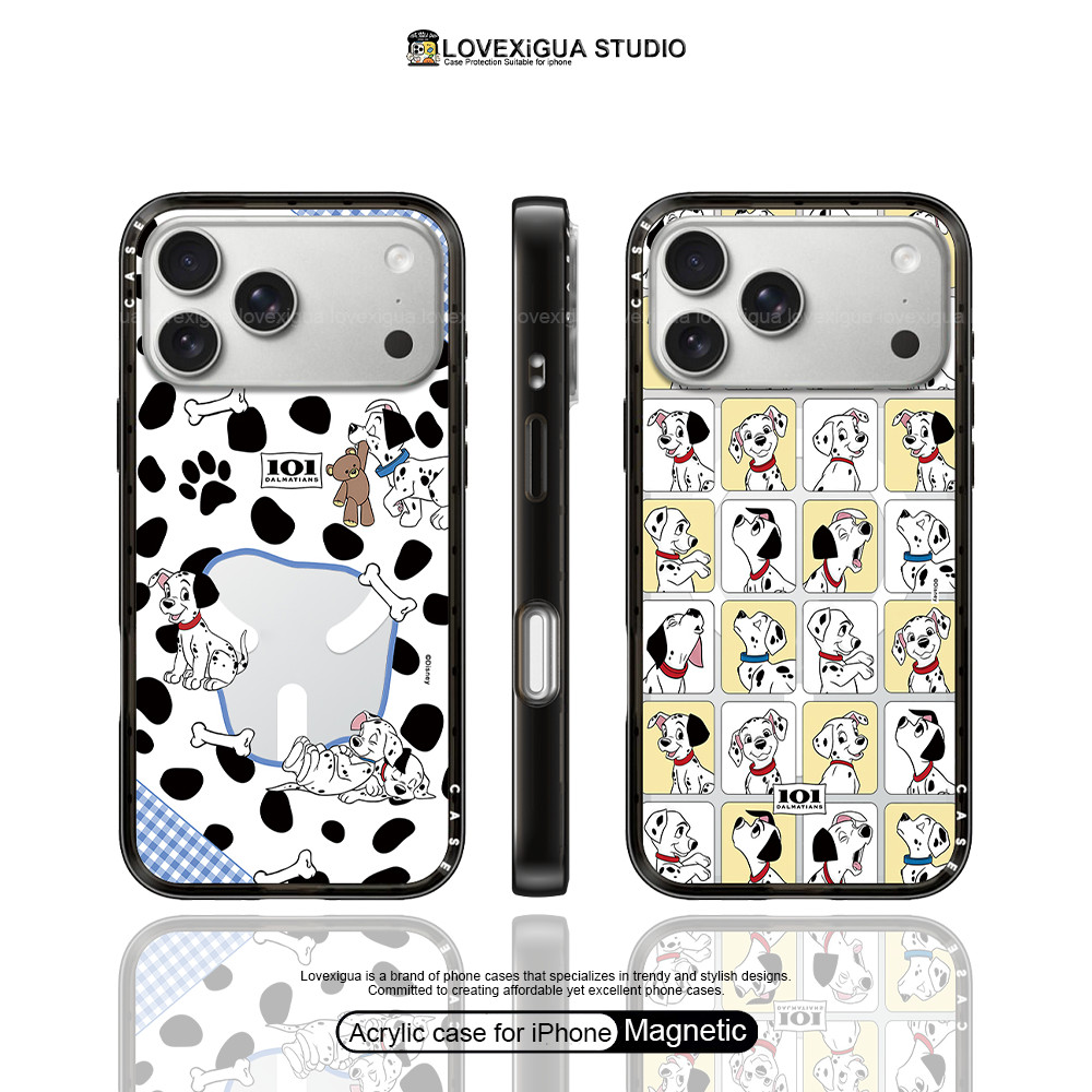 น่ารักการ์ตูน Spotted Puppy Magnetic Compact เคสโทรศัพท์สําหรับ iPhone 17Pro Max 17 Air 16 Plus 15 14 13 Pro Max กรณีกันกระแทกป้องกันปกหลัง