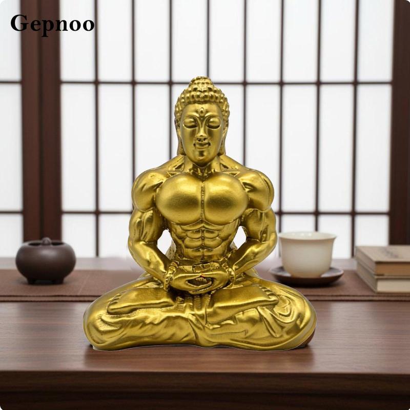[Gepnoo] Muscle Buddha การออกแบบสร้างสรรค์เครื่องประดับพระพุทธรูปกล้ามเนื้อเซนรูปปั้นพระพุทธรูปกล้ามเนื้อมือแกะสลักพรีเมี่ยมหัตถกรรมสําหรับนักเพาะกาย, โต๊ะทํางาน, ห้องนั