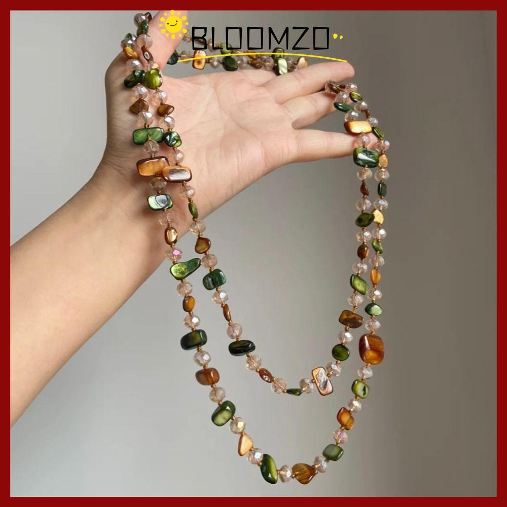 จัดส่งจากประเทศไทยBLOOMZO สร้อยคอโบราณ, ลูกปัดเปลือกหอยโบฮีเมียนสร้อยคอยาว, แฟชั่นซ้อนได้ที่มีสีสันและสีเขียววินเทจสองชั้นสร้อยคอผู้หญิงสาว