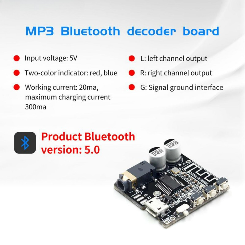 VHM-314 V.20 บอร์ดรับสัญญาณบลูทูธบลูทูธ 5.0 mp3 ถอดรหัสแบบไม่สูญเสียพร้อมแบตเตอรี่ลิเธียมชาร์จXFW-31