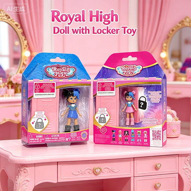 Royale High Surprise Locker Series 1, ตุ๊กตา 3 นิ้วพร้อมชุดเปลี่ยนได้, แผ่นสติกเกอร์และเป้ลึกลับ, ได้รับอนุญาตอย่างเป็นทางการโดย Jazwares, วันเกิดสําหรับ Roblox Fan Ki