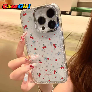 สำหรับ iPhone 17 16 15 13 11 12 14 Pro Max 16 15 14Plus รุ่นใหม่ เคสกันกระแทกลายดาวและเชอร์รี่ กลิตเตอร์ขอบคริสตัลหรูหรา