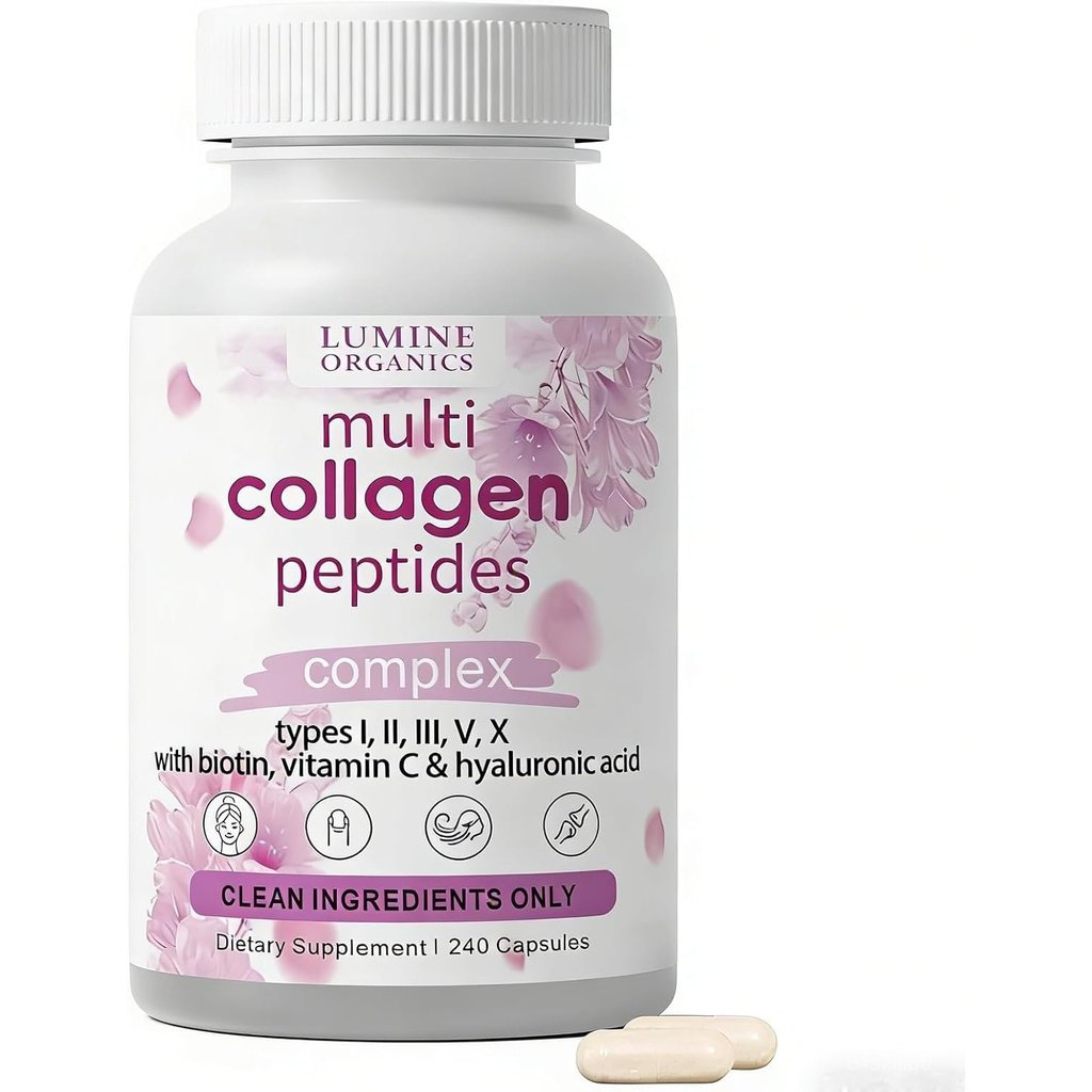 1PCSLumine Organics คอลลาเจน, คอลลาเจน Peptides,Type I,II,III,V,X พร้อม ไบโอติน,กรดไฮยาลูโรนิก ผง,วิ