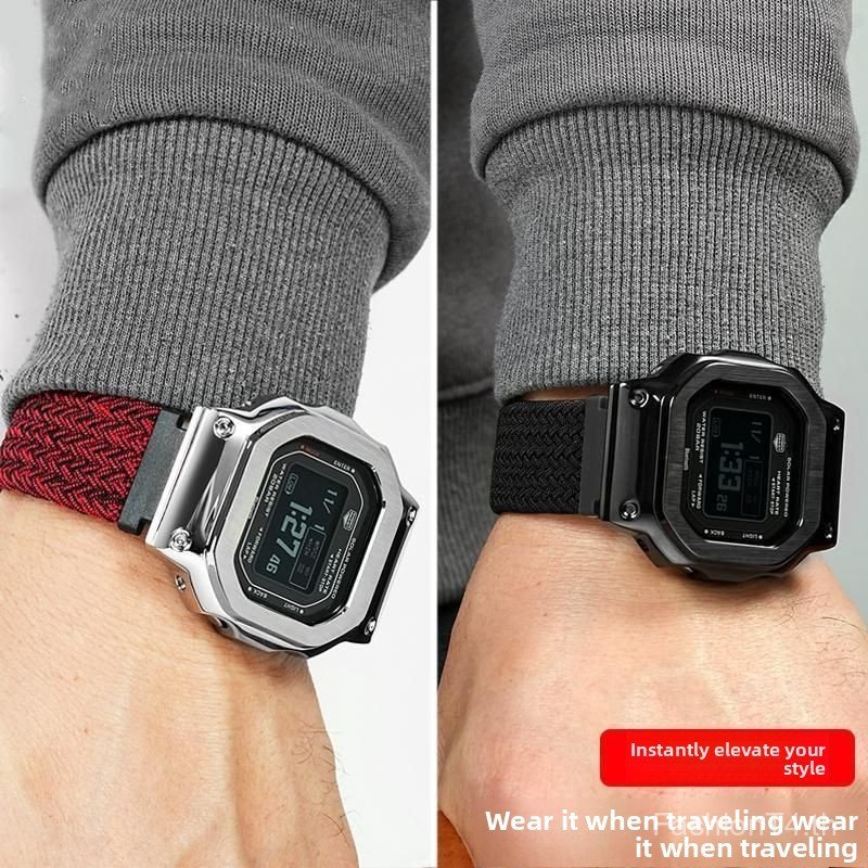 เปลี่ยนสายนาฬิกาผ้าใบยืดหยุ่นเหมาะกับ Ca-sio DWH5600 สแควร์รังผึ้งเหงื่อคู่มือช่องโครงสร้างกีฬาหนักเ