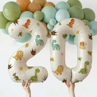 GeeParty ลูกโป่งฟอยล์ 3 ชิ้น ตัวเลข พร้อมสติ๊กเกอร์ไดโนเสาร์ Dinosaur Theme ตกแต่งงานวันเกิดเด็ก
