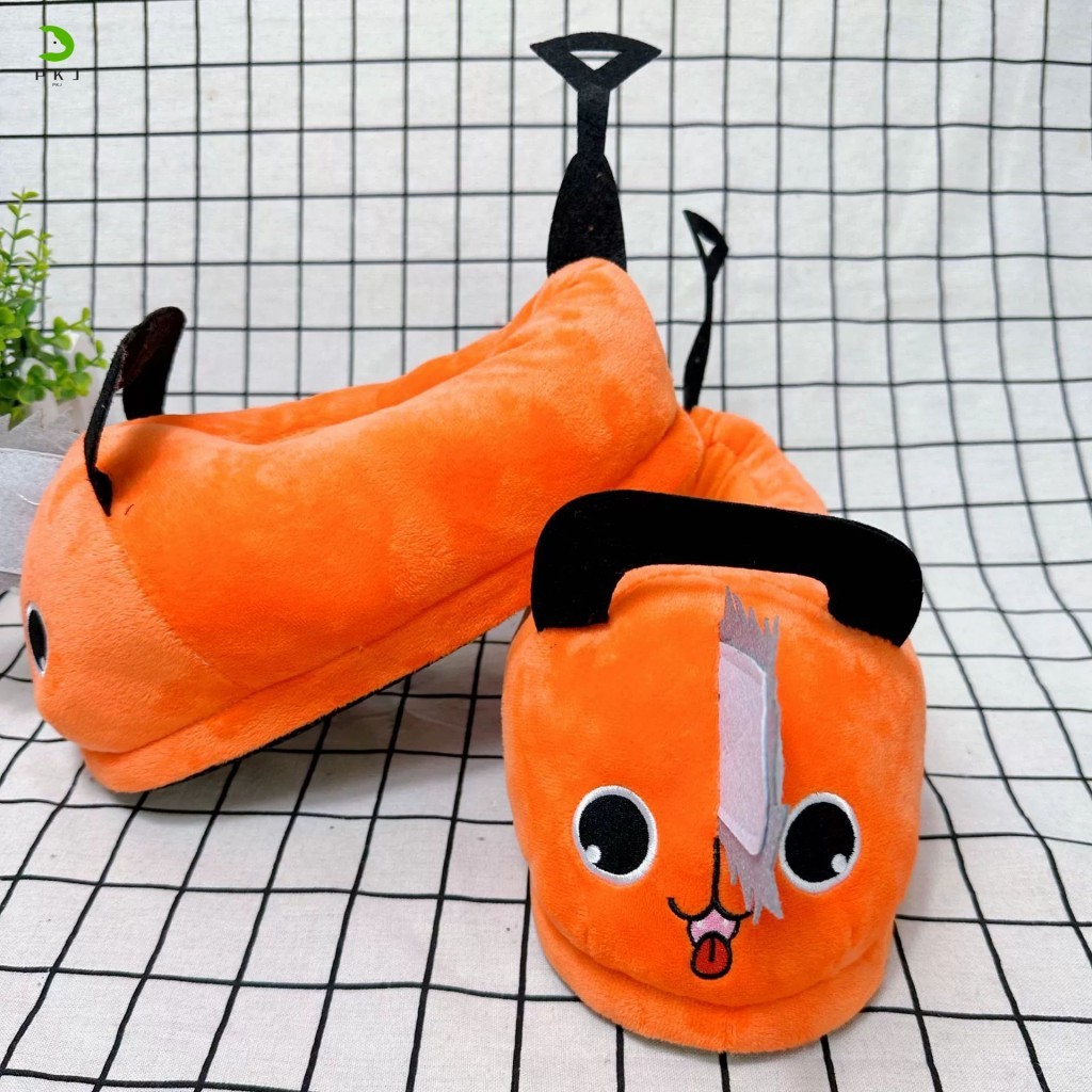 Pochita Chainsaw Man Plush รองเท้าแตะ - รองเท้าบ้านผ้าฝ้ายฤดูหนาวที่อบอุ่นสําหรับคู่รัก