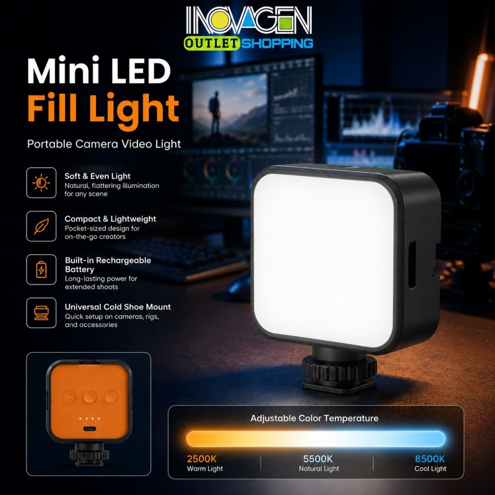 INOVAGEN Mini LED Video Light 6500Kกล้องเติมแสงแบบพกพาUSBชาร์จรองเท้าเย็นสําหรับสตรีมมิ่งสดVlog Photoผลิตภัณฑ์ยิง
