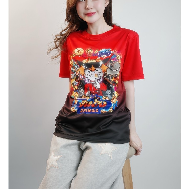 Tshirt เสื้อแก๊งพี่แป้งzbingz คอกลม สีแดงดำ ผ้าไมโคร XS-5XL