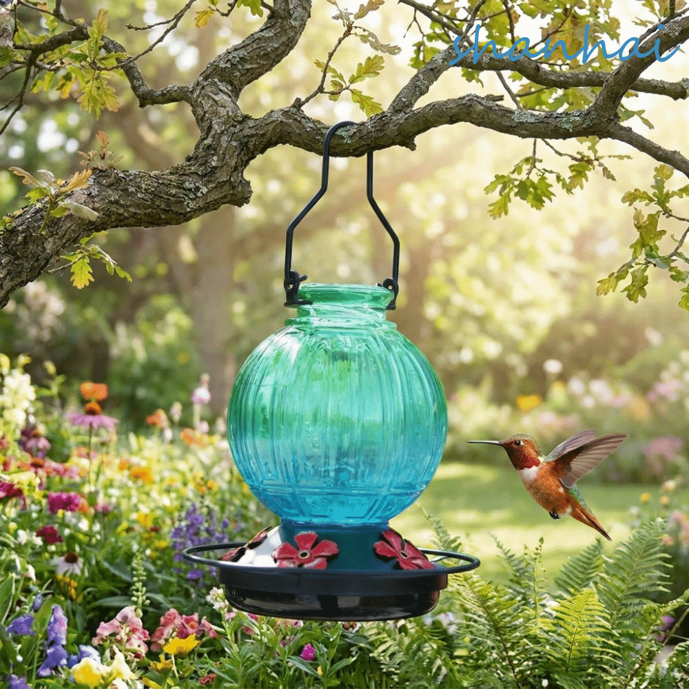 SHANHAI แก้ว Hummingbird Feeder, 5 พอร์ตดอกไม้แขวนเครื่องป้อนนก, Creative Leak-Proof Weather Resistance Bird Water Container Patio