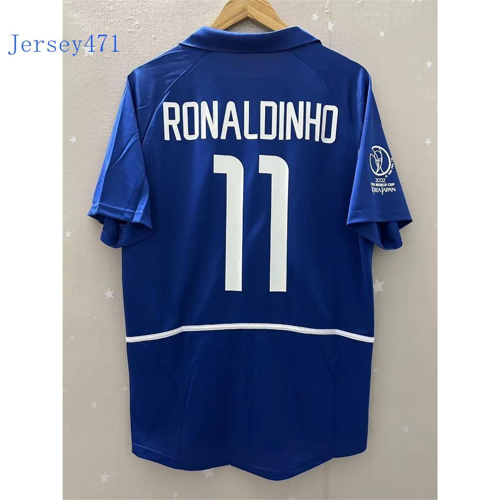 Brazil Away 2002 RONALDINHO RONALDO RIVALDO คุณภาพสูง Retro Soccer Jersey เสื้อยืดที่กําหนดเองเสื้อฟ