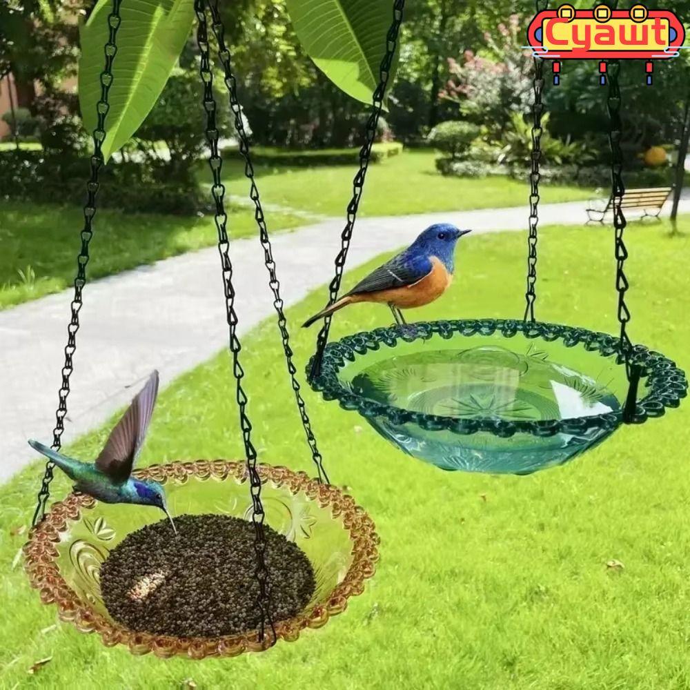 CYAWT Bird Bath, เหล็กพลาสติกรูปดอกไม้เครื่องป้อนนก, การออกแบบ 2 ชั้นแขวนอุปกรณ์ Hummingbird Feeder Garden Yard