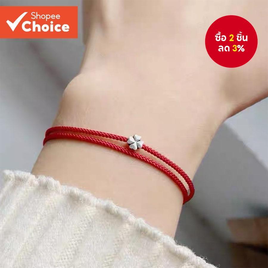 สร้อยข้อมือจี้โคลเวอร์สี่ใบถักแฮนด์เมดเครื่องประดับแฟชั่นที่เรียบง่ายสําหรับทุกวันเวอา