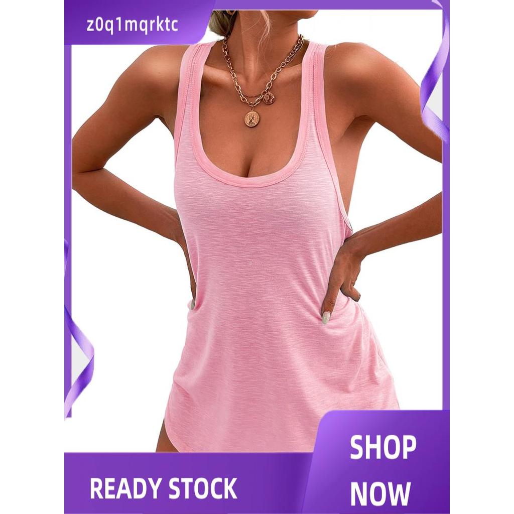 z0q1mqrktc ชุดว่ายน้ําผู้หญิง Cover-Ups U-คอแขนกุดชุดว่ายน้ํา Beach Cover-Ups Basic Tank Dresses สีช