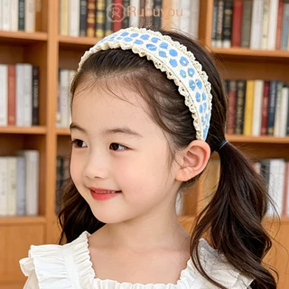 Rubuyou ﻿ แถบคาดศีรษะแฟชั่นเกาหลีสำหรับเด็กสาว ลายดอกไม้แบบถัก Velcro ยางรัดผมสำหรับสร้างสไตล์น่ารัก พร้อมส่งในไทย-COD💕