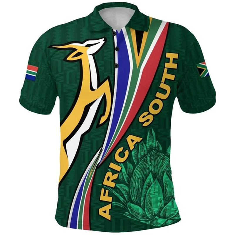 South Africa Map Flag 3D พิมพ์เสื้อโปโลแขนสั้นสําหรับชายเสื้อผ้าแฟชั่น Springbok POLO เสื้อกีฬา Boy 