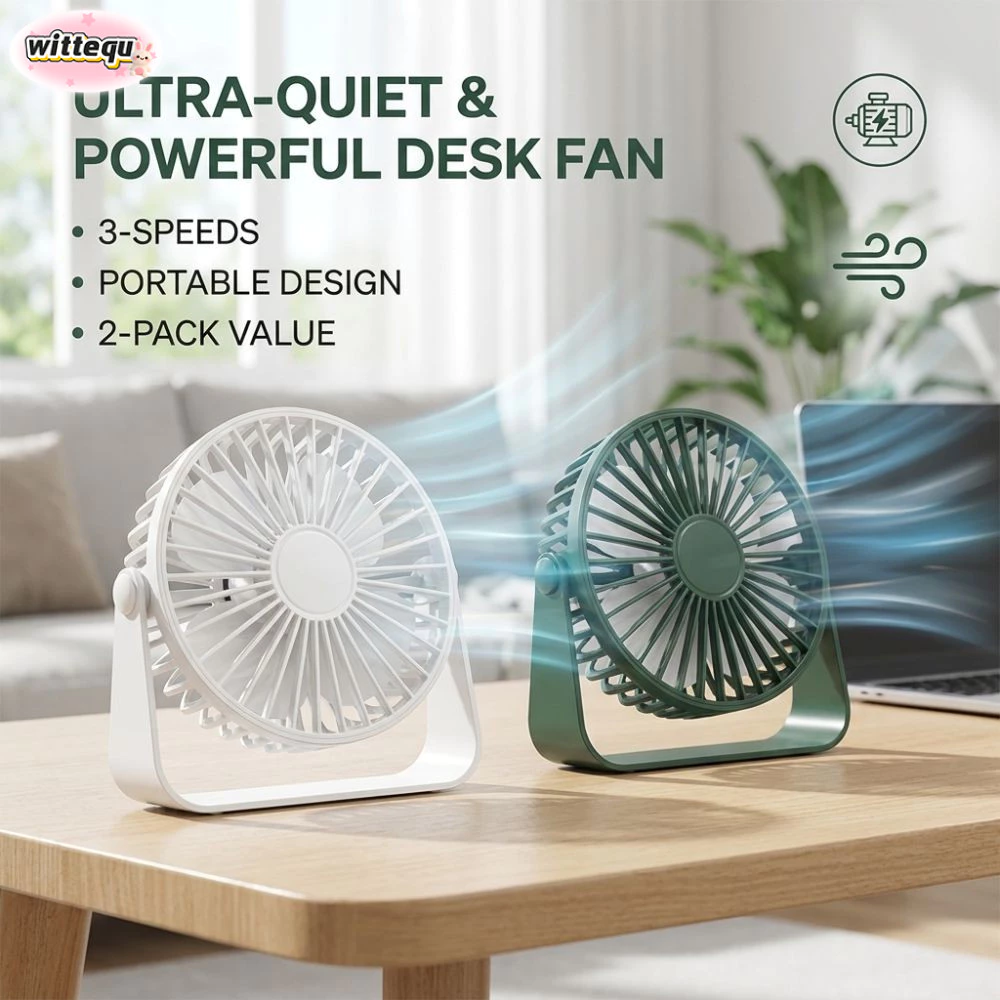 WITTETH พัดลมตั้งโต๊ะ USB ปรับหมุนได้ 360 องศา