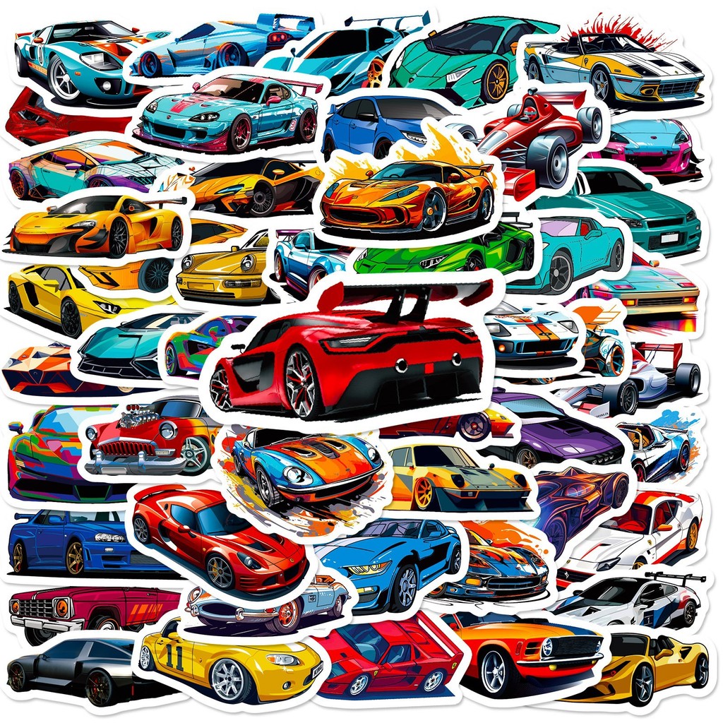 50 ชิ้น Cool Racing สติกเกอร์รถสไตล์ Graffiti Decals สําหรับกระเป๋าเดินทาง, ยานพาหนะและแล็ปท็อป